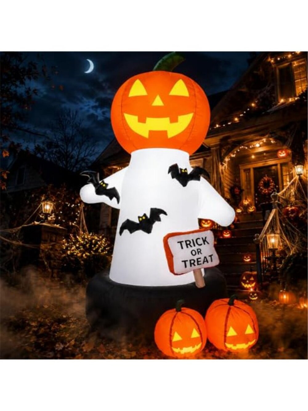 6 FT Tall Halloween Inflatables Pumpkin Outdoor Decorations with Bat and Trick